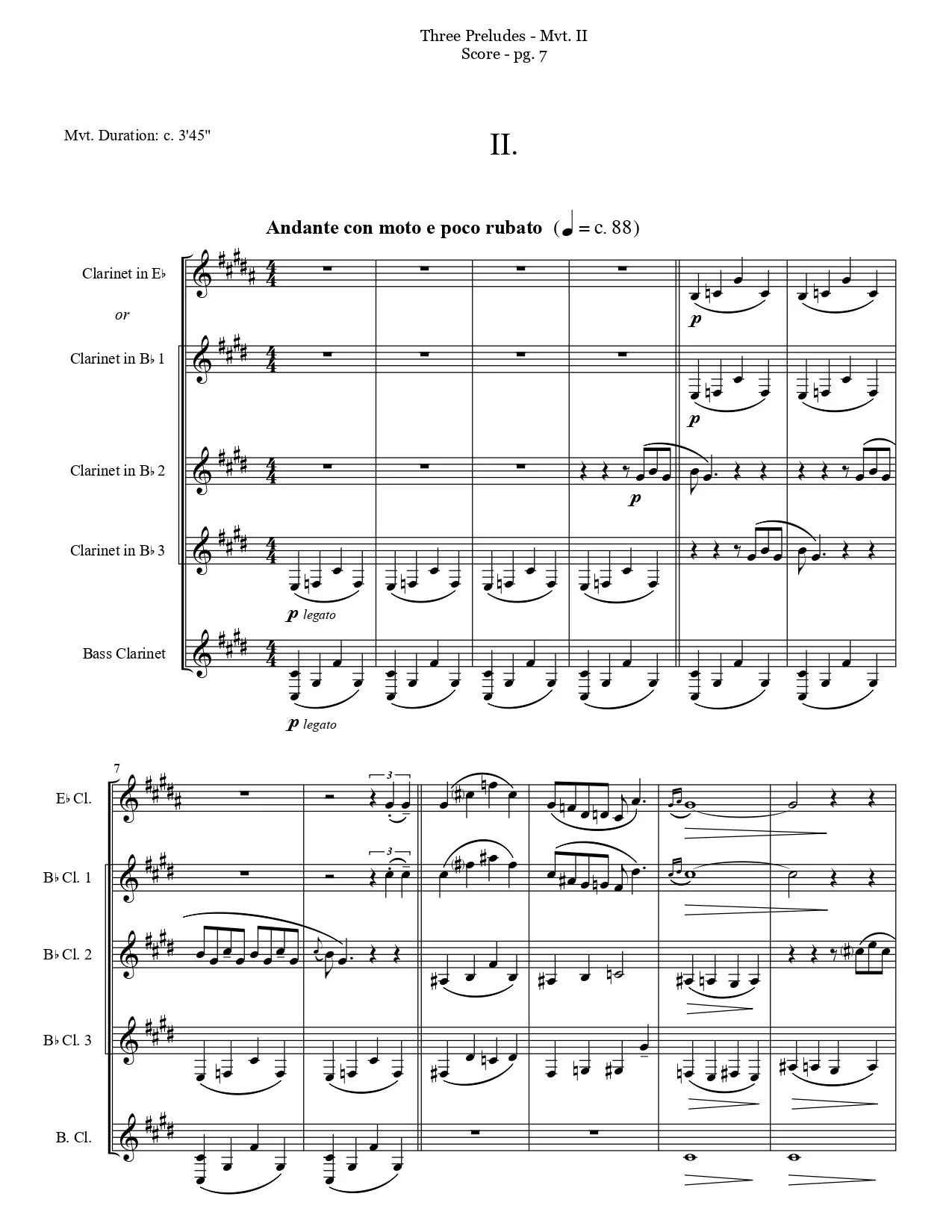 Gershwin: Three Preludes for Clarinet Quartet — EHM Publishing